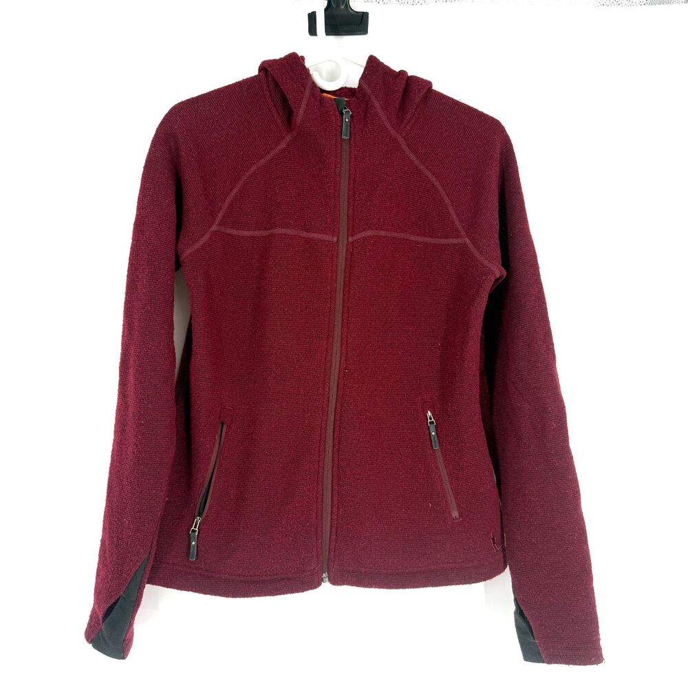 Smartwool Hudson Trail Full Zip Fleece Hoodie Sweater Wool Burgundy Womens Small